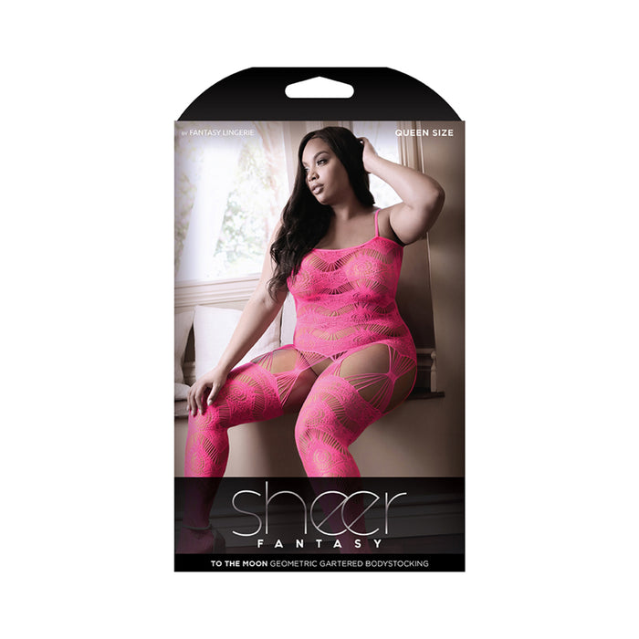 Sheer To The Moon Multi Garter Bodystocking Queen Neon Pink | cutebutkinky.com