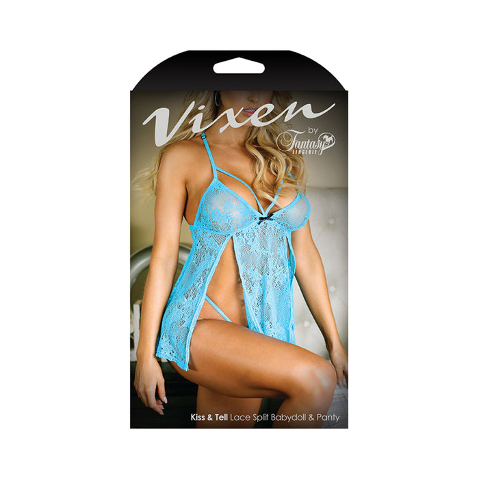 74964vixen Kiss & Tell Lace Split Babydoll & Panty One Size | cutebutkinky.com