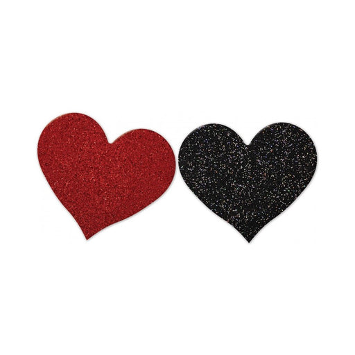 Nipplicious - Heart Shape Pasties - Glitter  - 2-pack - Red & Black | cutebutkinky.com