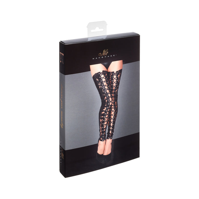 Noir Handmade Lace And Powerwetlook Stockings M | cutebutkinky.com