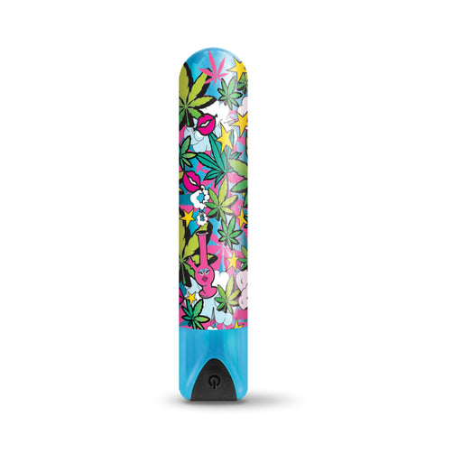 Prints Charming Buzzed Rechargeable 3.5" Bullet - Stoner Chick - Blue | cutebutkinky.com