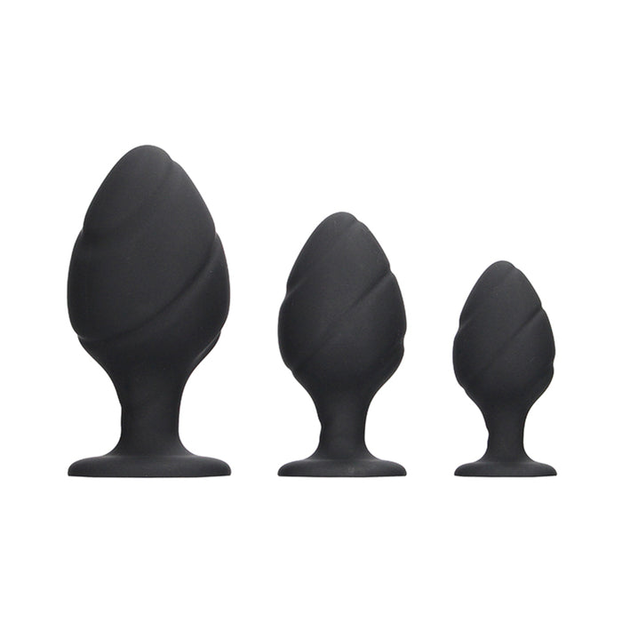 Ouch Swirled Butt Plug Set Black | cutebutkinky.com
