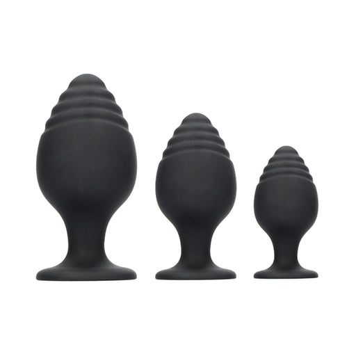 Ouch Rippled Butt Plug Set Black | cutebutkinky.com