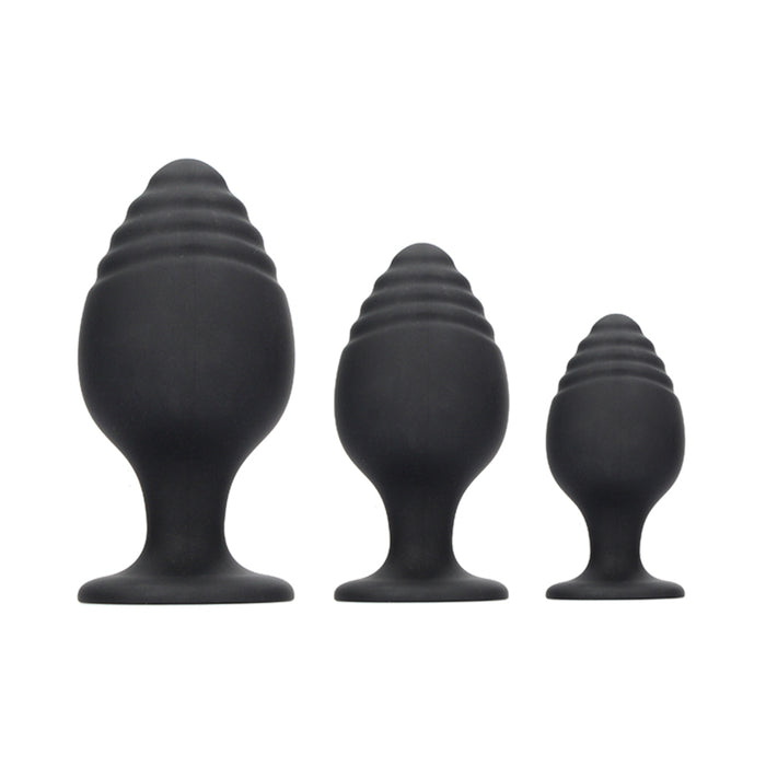 Ouch Rippled Butt Plug Set Black | cutebutkinky.com