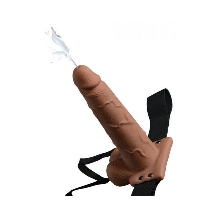 Fetish Fantasy 7.5in Hollow Squirting Strap-on With Balls, Tan | cutebutkinky.com