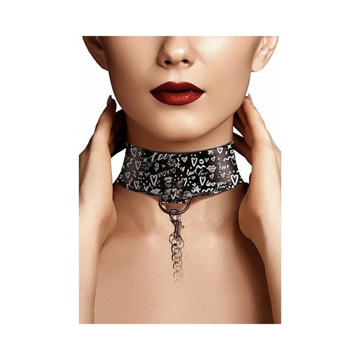 Ouch! Collar With Leash - Love Street Art Fasion - Black | cutebutkinky.com