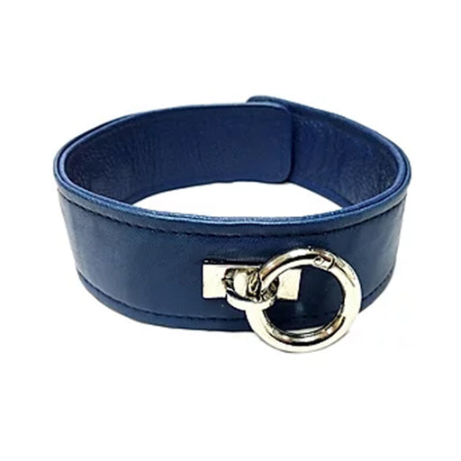 Leather Plain Collar With Removeable O-ring - Blue | cutebutkinky.com