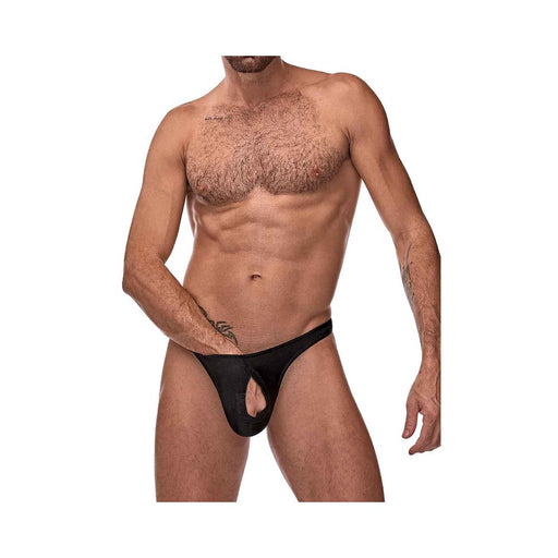 Male Power Nylon Lycra Pull Tab Thong Black OS | cutebutkinky.com