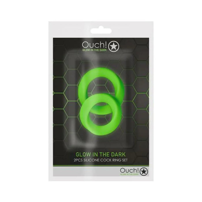 Ouch! Glow 2-piece Cock Ring Set - Glow In The Dark - Green