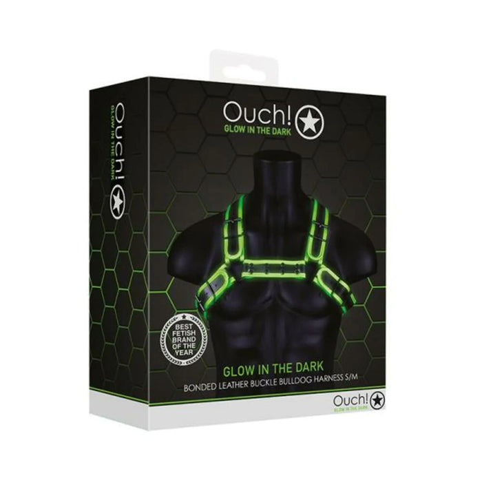 Ouch! Glow Buckle Bulldog Harness - Glow In The Dark - Green