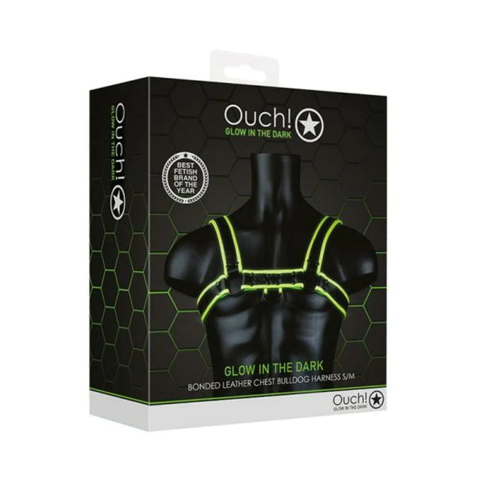 Ouch! Glow Chest Bulldog Harness  - Glow In The Dark - Green