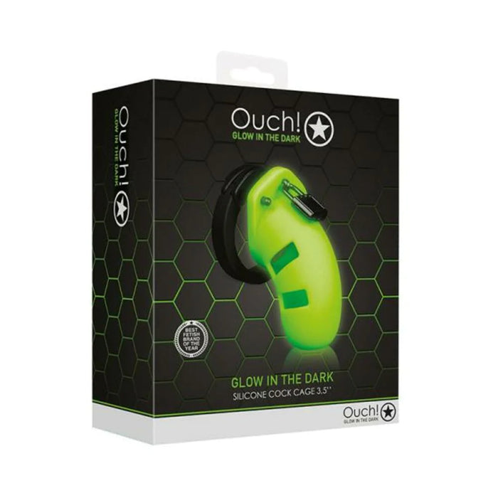 Ouch! Glow Model 20 Cock Cage 3.5 In. - Glow In The Dark - Green