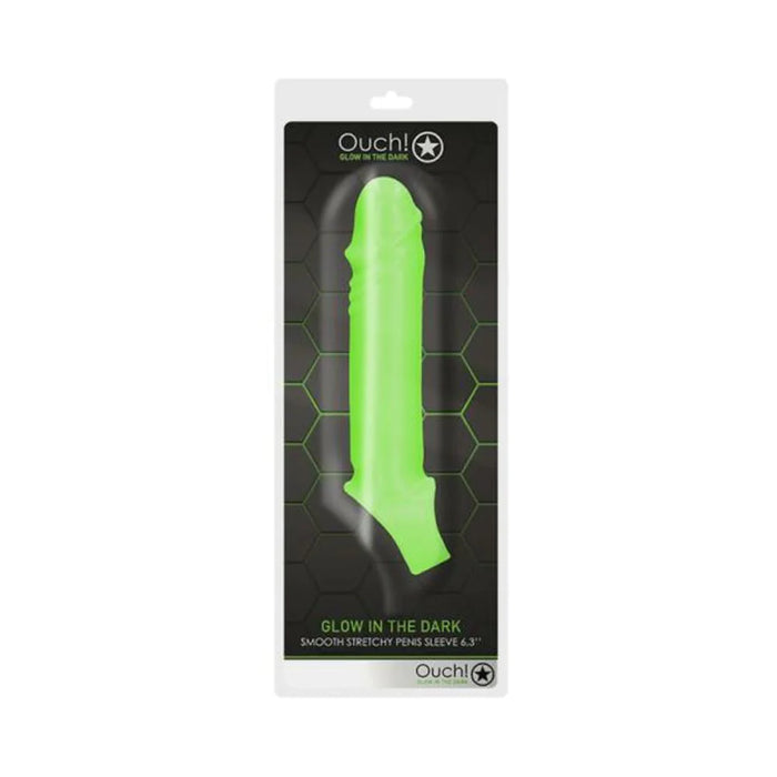 Ouch! Glow Smooth Stretchy Penis Sleeve - Glow In The Dark - Green