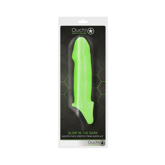 Ouch! Glow Smooth Thick Stretchy Penis Sleeve - Glow In The Dark - Green