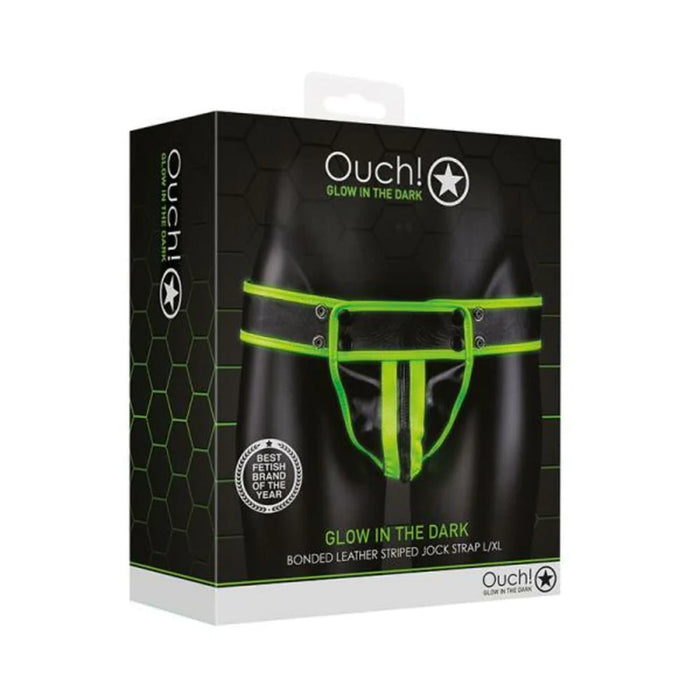 Ouch! Glow Striped Jock Strap - Glow In The Dark - Green - L/xl