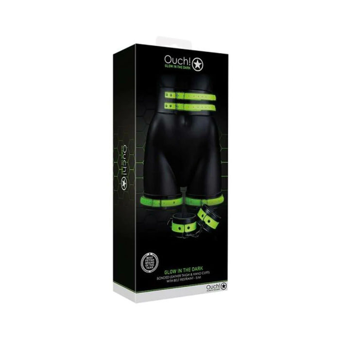 Ouch! Glow Thigh Cuffs, Hand Cuffs & Belt - Glow In The Dark - Green