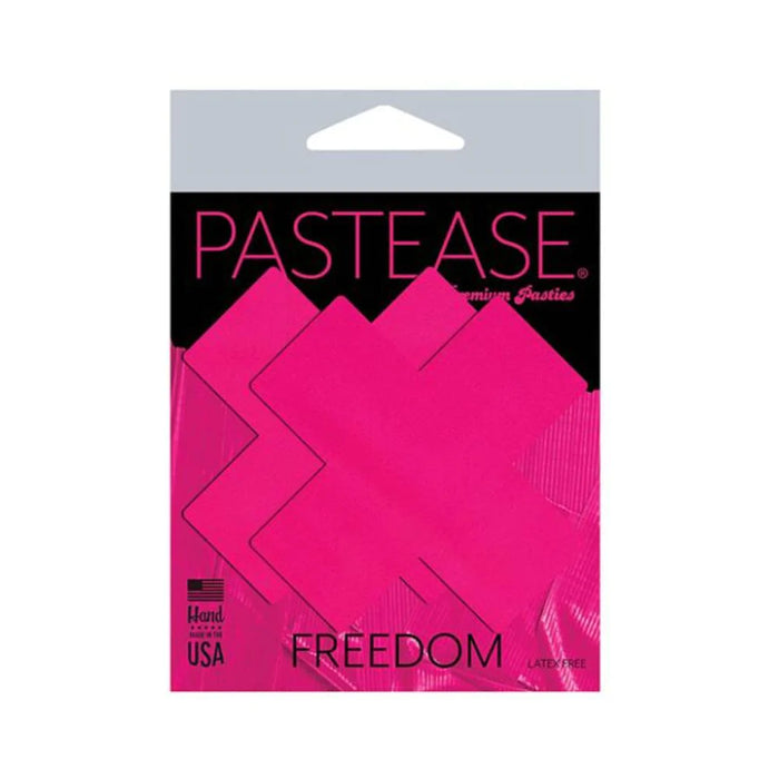 Pastease Plus X: Neon Pink Day-glow Lycra Cross Nipple Pasties